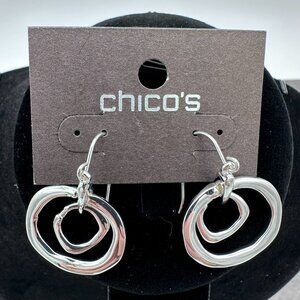 Chico's Silver Tone Eccentric Hoop Circle Wavy Loops Dangle Drop Earrings